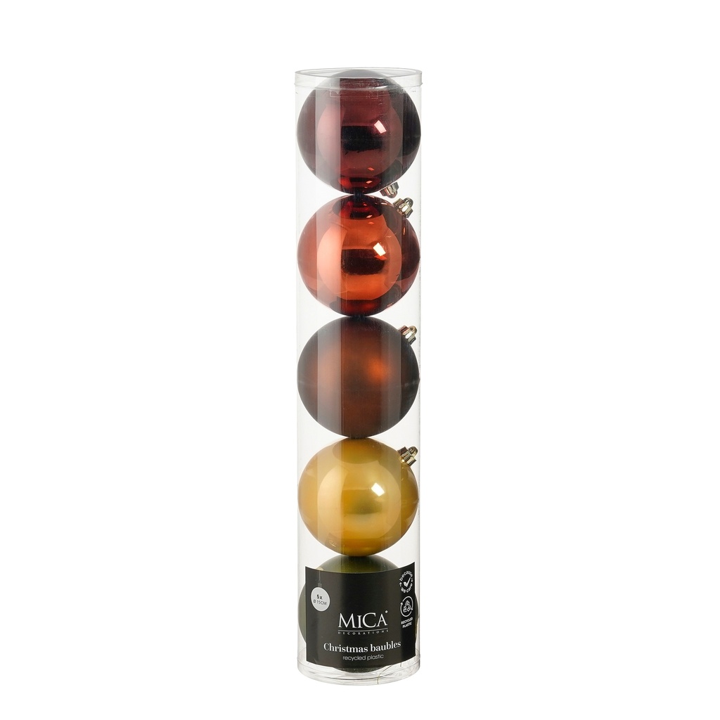 Boule incassable 5 pièces diam:15cm marron clair, marron, or clair, vert foncé