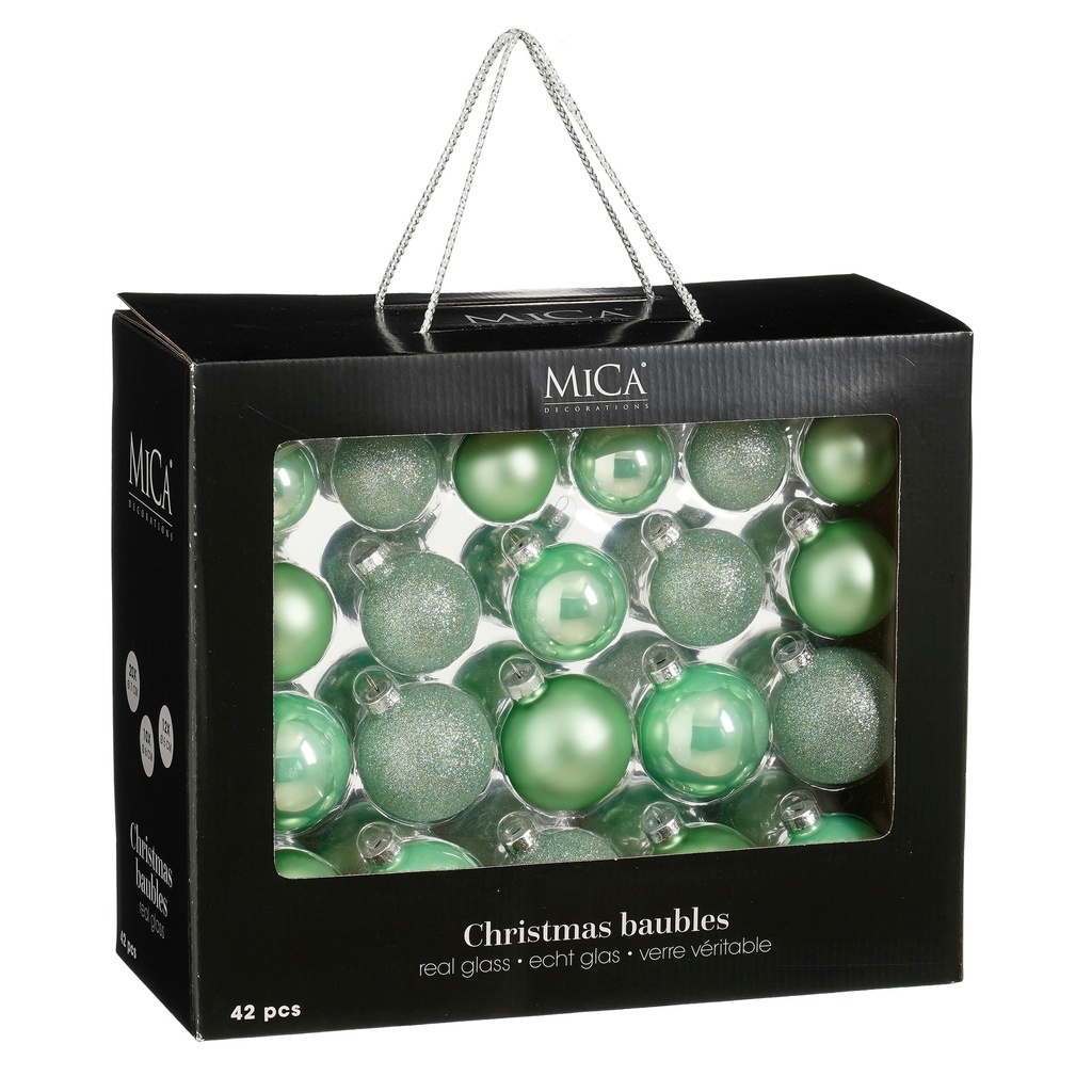 Boule en verre vert clair diam:7cm 42pièces