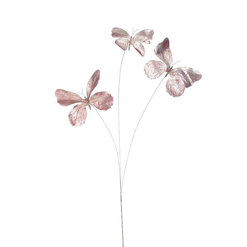 Papillon sur branche rose 73cm de long
