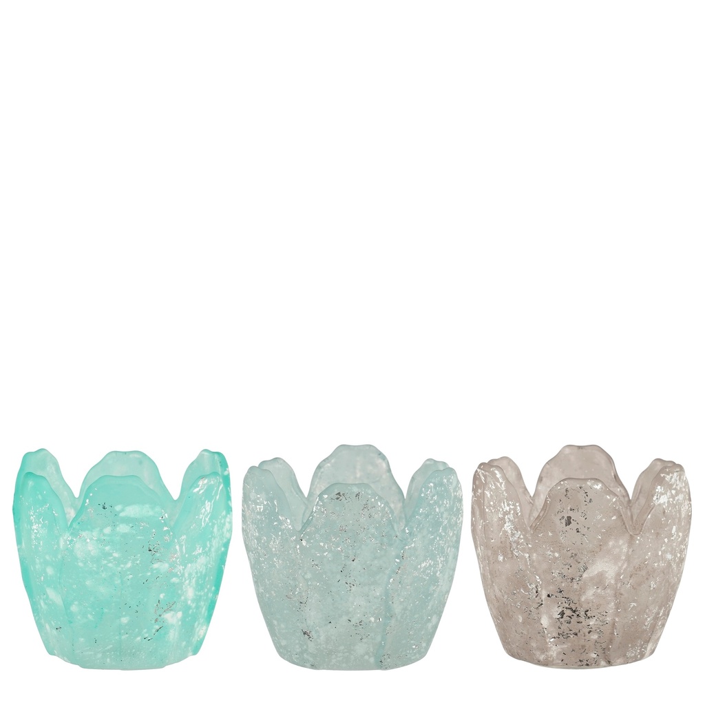 Bougeoir fleur - gris/vert hauteur 8cm et 8,5cm diamètre