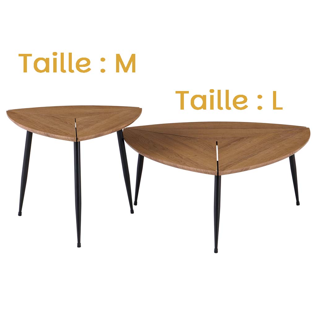 Table basse set de 2 L48,5xP48,5xH30cm / L70xP70xH40cm plateau bois foncé