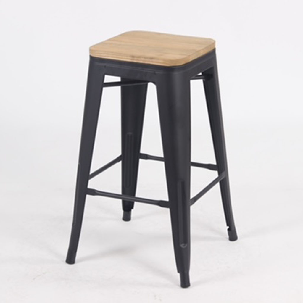 Tabouret de comptoir 66cm Noir assise bois