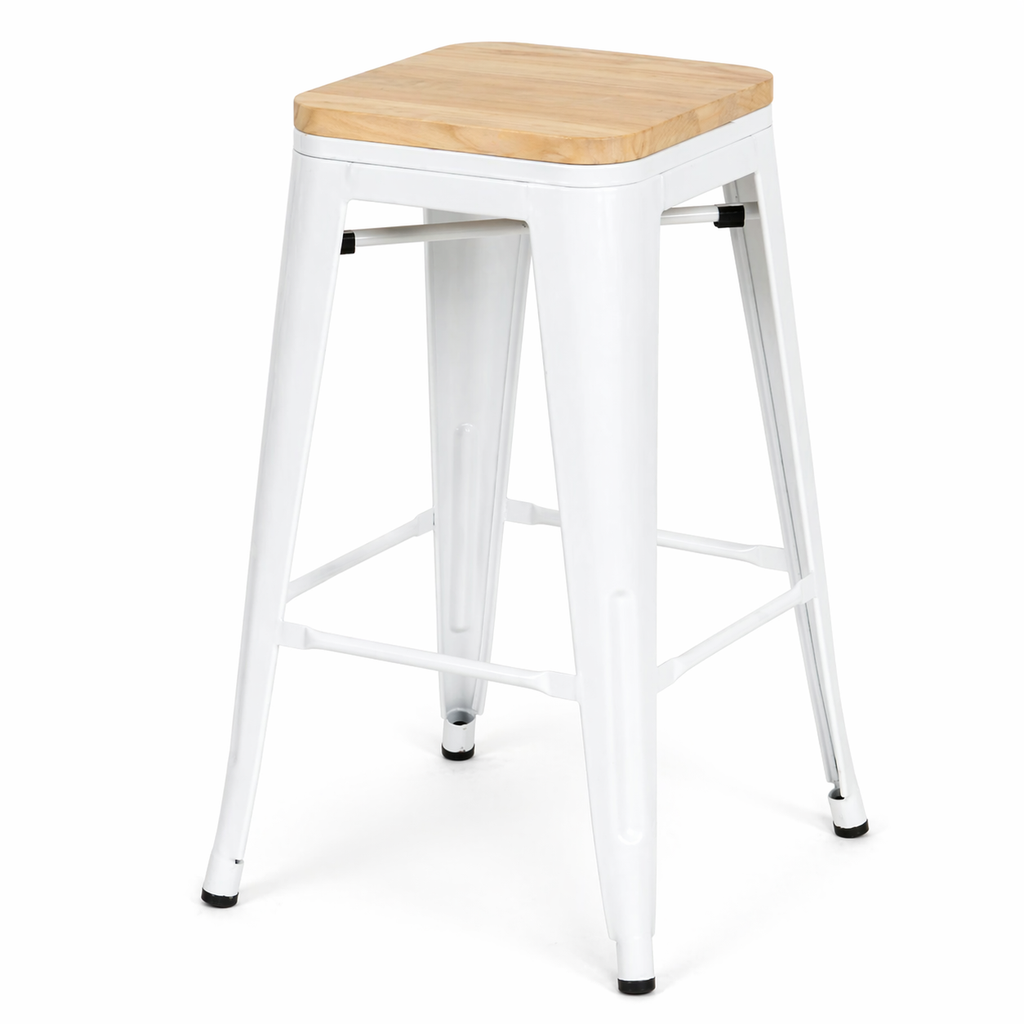 Tabouret de comptoir 66cm Blanc assise bois