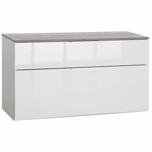 [COM-BS4742K56104] Meuble d'appoint GALAVERNA 2 tiroirs laque blanc avec top concrete H50xL90xP35cm