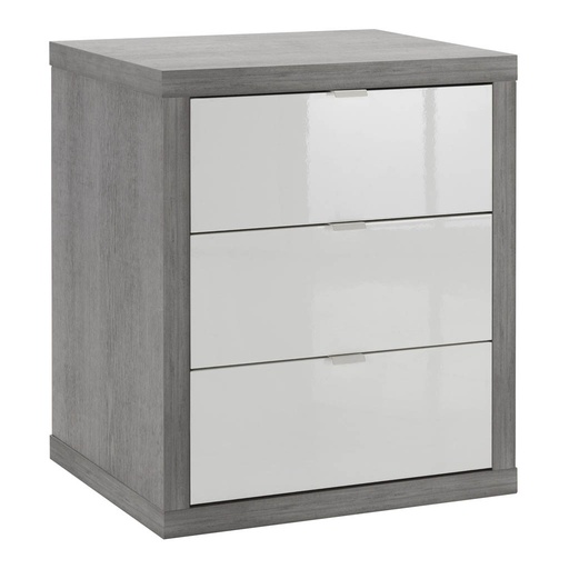 [COM-CT0737K56104] Chevet PRATICO 3 tiroirs blanc extérieur gris H65xL55xP45cm