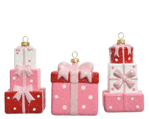 [KAE-740387] Suspension de boite cadeau pailletes 10,7*6*6cm Rose