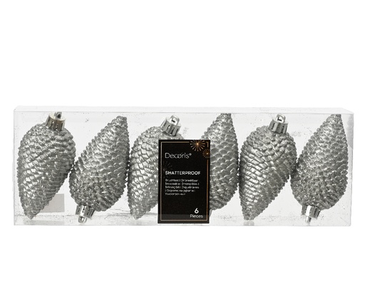 [KAE-028669] Pomme de pin paillettes dia:4,50cm-H:8cm 6pcs Gris Mabre
