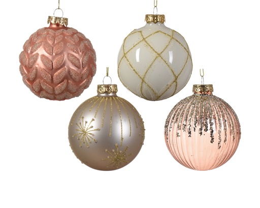 [KAE-062631] Boule de noel mix dia:8cm Perle/Rose