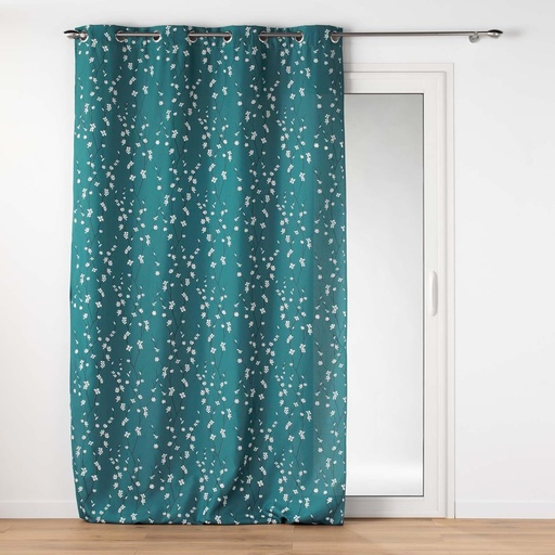 [L3C-1612001] Rideau à oeillets 140x260cm polyester imprimé applique SAKURA Emeraude