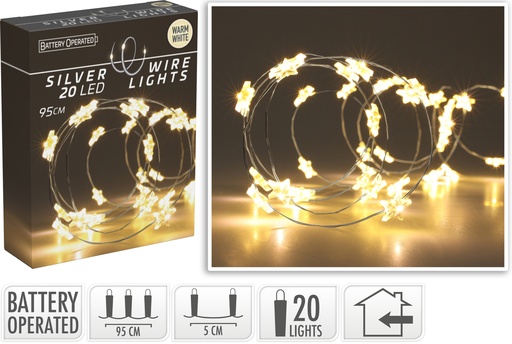 [KOO-AX9731650] Guirlande fil argente etoile lumineuse 20led 95cm Blanc Chaud