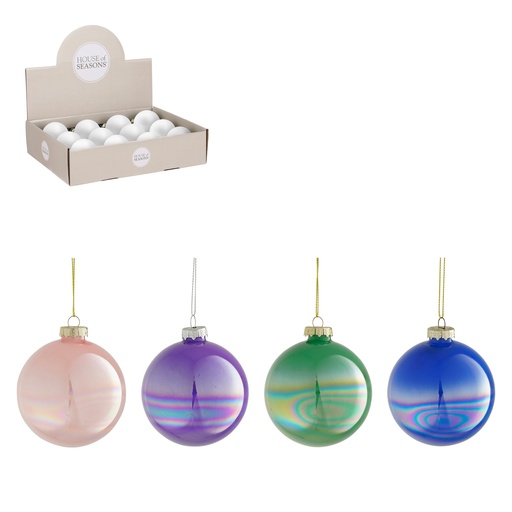 [EDE-1163282] Boule de noel en verre D8cm 4couleurs Bleu/Vert/Rose/Violet