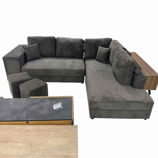 [UT-KARINA-ARAGON-97SLATE-D] Sofa convertible d'angle droite Gris foncé KARINA H85xL278xP218cm / Couchage H40xL220xP120cm