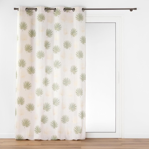 [L3C-1612552] Rideau à oeillets 140x240cm polycoton imprime metalisse Lotus vert
