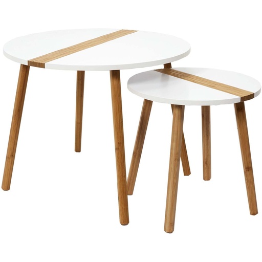 [CMP-HD7356] Table gigogne bicolore relief blanc x2 M1 L / Diam : 60*H48cm M / Diam : 40*H40cm
