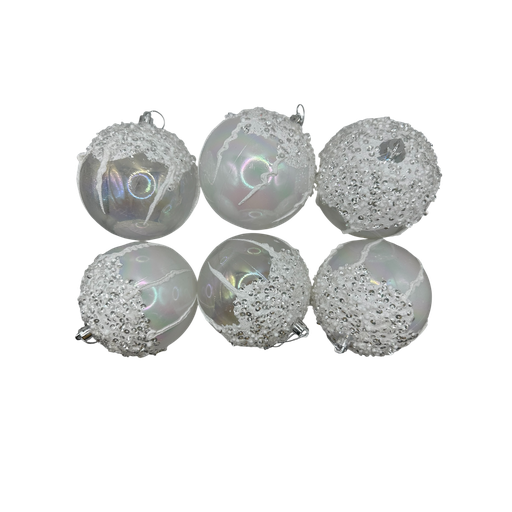 [LT-248] Boule de noël 10cm blanc/argenté x6 