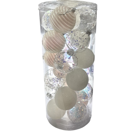 [LT-202] Boule de noel Blanc mixte 24pcs 8cm