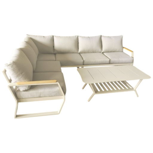 [LIN-SYF8010L] Salon extérieur en aluminium Beige coussin Beige 72*278*257 avec une table basse