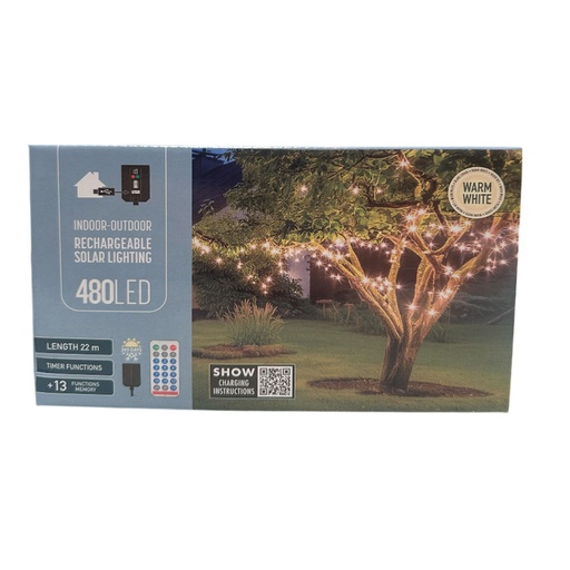 [KOO-AEX100110] Guirlande lumineuse Solaire 480led 22m Blanc Chaud 