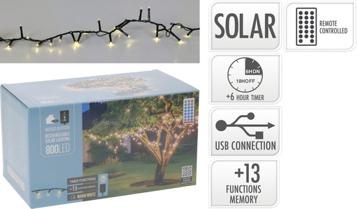 [KOO-AEX100130] Guirlande lumineuse 800led 16m Blanc Chaud Solaire