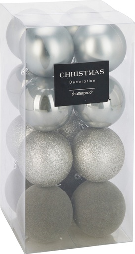 [KOO-CAN310270] Boule de noel 16pcs 8cm Argent