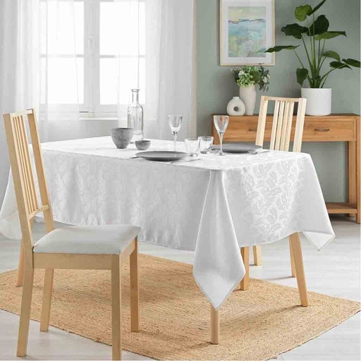 [L3C-1723340] Nappe rectangle 140x240cm Jacquard Doriane blanc