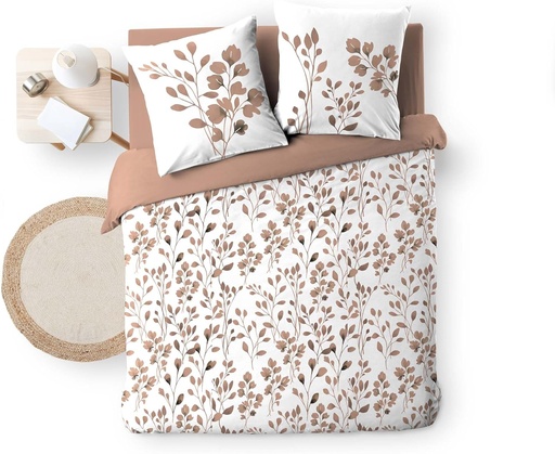 [L3C-1645239] Parure 3P 240x220cm imprime 57 fils allover Maiwen Mocha