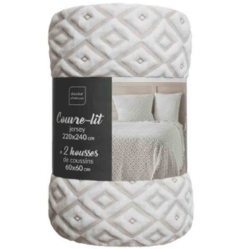 [L3C-1644860] Couvre lit 2P matelas 220x240cm + 2 housse de coussin 60x60cm Jersey/microfibre Joana