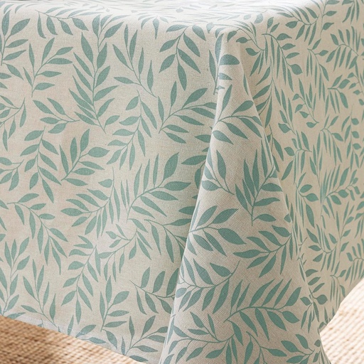 [L3C-1723499] Nappe rectangle 140x240cm polycoton imprime effet lin Naya naturel sauge