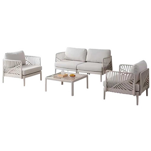[FEN-F813-8175] Salon Beige Sofa Sofa 2 places 62*155*72 + 2 fauteuils 62*82*72 + 1 Table basse 32*70*70 Housse Beige
